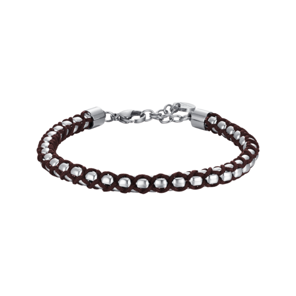 Bracciale Luca Barra Acciaio e corda intrecciata Marrone