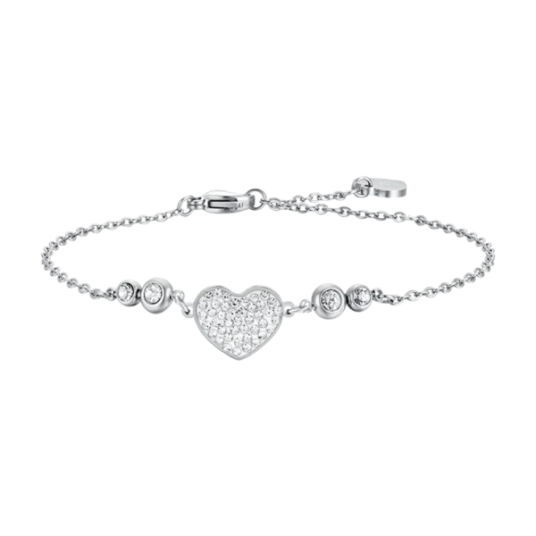 Bracciale donna in acciaio con cuore con cristalli bianchi